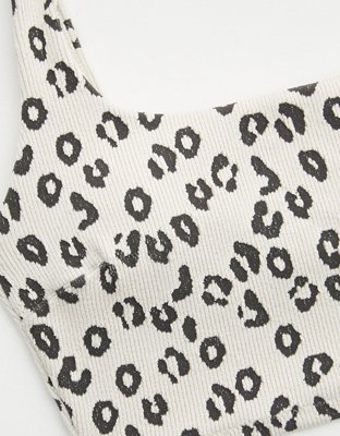 Aerie Leopard Textured Longline Scoop Bikini Top