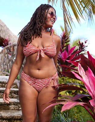 Aerie Top de bikini con cuello caído y lazo en el frente