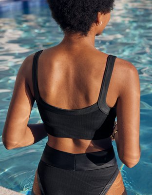 Aerie Ribbed Mix Longline Scoop Bikini Top