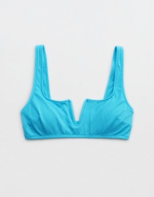 Aerie Top de Bikini de Piqué con Brillo, Cuello Caído y Aro en V