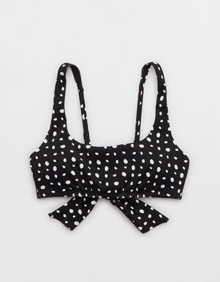 Aerie Top de bikini en punto elástico con cuello caído y lazo en la espalda