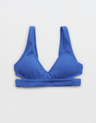 Aerie Top de bikini arrugado con calado y escote V bajo