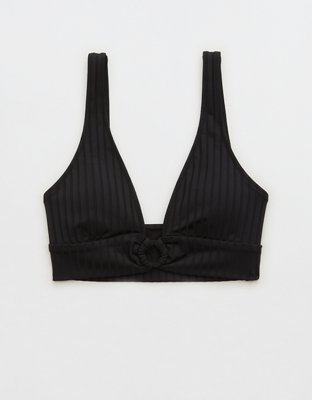 DAMSEL Rib Ring Triangle Bikini Top - BLACK