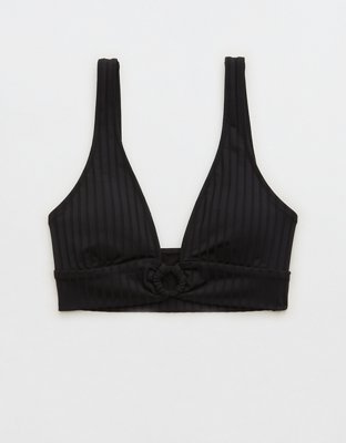 Aerie Top de Bikini de Línea Larga en Punto Elástico Ancho con Anillo y Escote Profundo