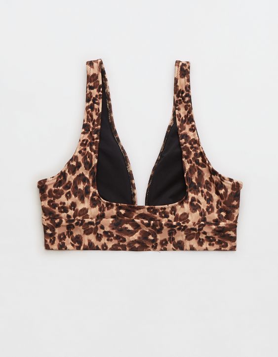 Aerie Top de Bikini de Línea Larga de Leopardo con Anillo y Escote Profundo