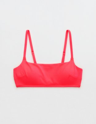 Aerie Top de Bikini Straight de Piqué con Brillo y Cuello Caído