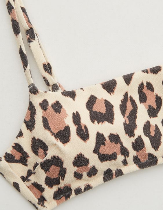 Aerie Buzzed Terry Leopard Straight Scoop Bikini Top