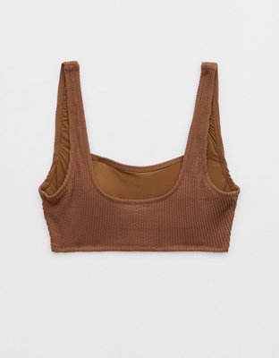 Aerie Top de Bikini de Línea Larga Arrugado con Costura y Cuello Caído