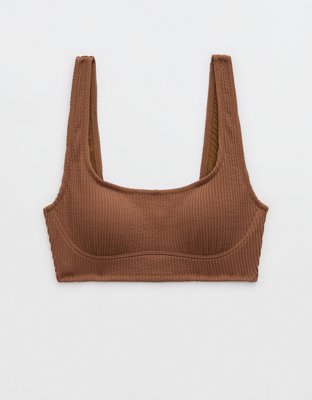 Aerie Top de Bikini de Línea Larga Arrugado con Costura y Cuello Caído