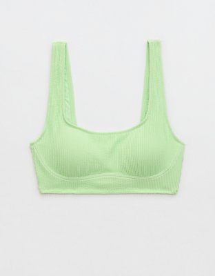 Aerie Top de Bikini de Línea Larga Arrugado con Costura y Cuello Caído