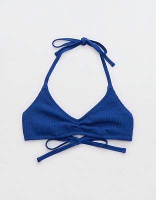 Buy Boohoo Crinkle Scoop Neck Bikini Top In Blue