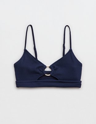 Aerie Top de Bikini Arrugado con Calado y Cuello Caído