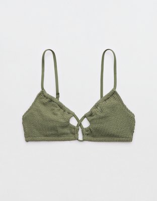 Aerie Shimmery Crinkle Lace Up Scoop Bikini Top