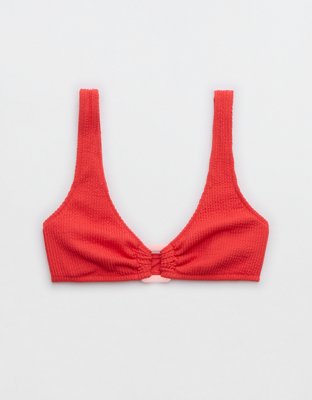 Aerie Crinkle Ring Bandeau Bikini Top Women's Resort Red XL