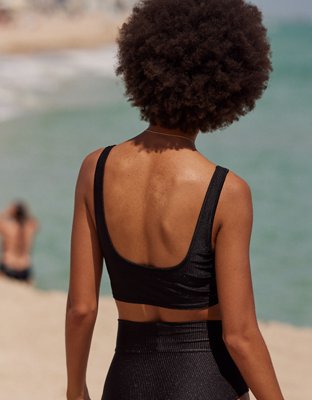 epine body ribbon gather swimwear 黒 Aerie Shine Rib Longline Scoop Bikini Top | Aerie