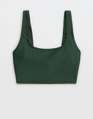 Aerie Top de Bikini Shine Rib de Línea Larga con Cuello Caído