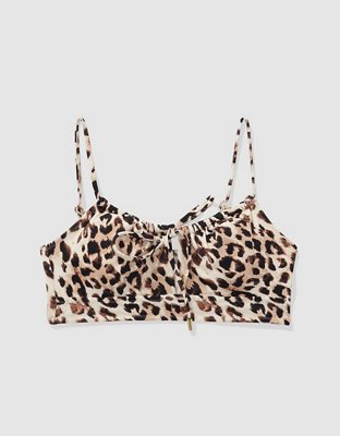 Aerie Top de bikini con cuello caído y plisado
