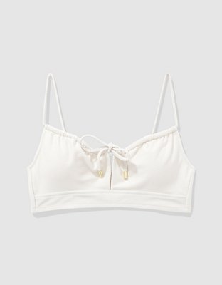 Aerie Top de Bikini Plisado de Piqué con Brillo y Cuello Caído