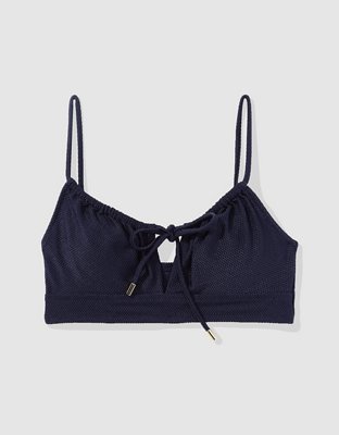 Aerie Top de Bikini Plisado de Piqué con Brillo y Cuello Caído