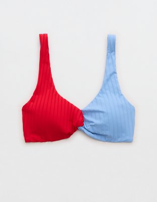 Верх бикини Twist, в рубчик — Aerie, цвет: Небесно-голубой — фото 3