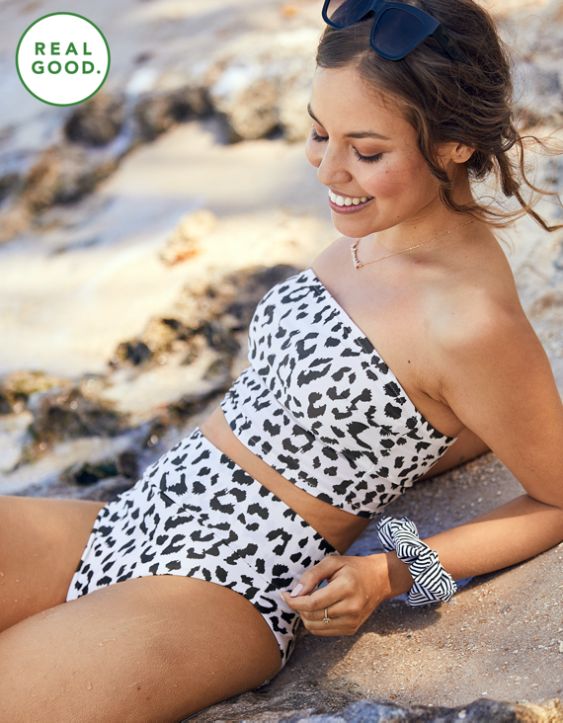 Aerie Leopard Longline Bandeau Bikini Top