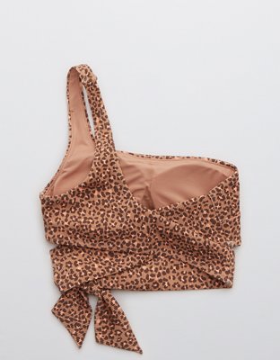 Aerie Ribbed Leopard One Shoulder Wrap Bikini Top