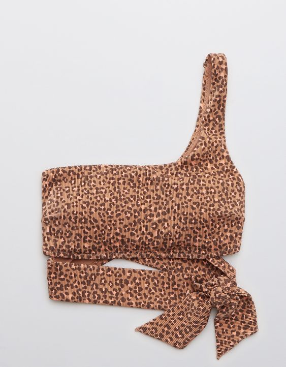 Aerie Ribbed Leopard One Shoulder Wrap Bikini Top