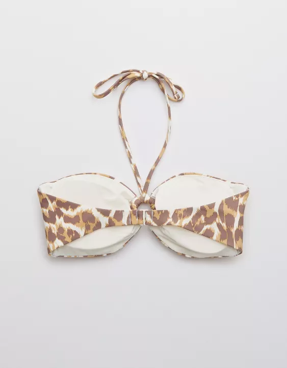 Aerie Leopard Halter Bandeau Bikini Top