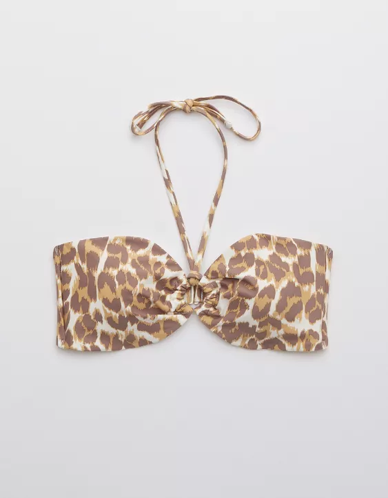 Aerie Leopard Halter Bandeau Bikini Top