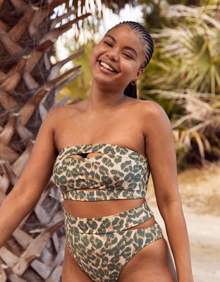 Aerie Leopard Split Longline Bandeau Bikini Top