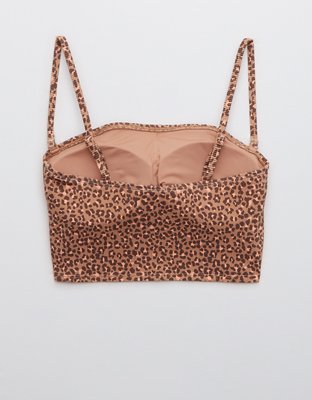 Aerie Top de bikini tipo bandeau de línea larga en punto elástico de leopardo
