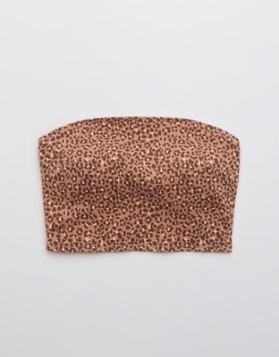 Aerie Top de bikini tipo bandeau de línea larga en punto elástico de leopardo