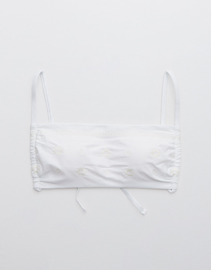 Aerie Embroidered Ruched Bandeau Bikini Top