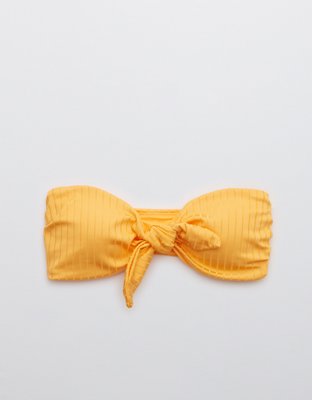 Aerie Ribbed Shine Tie Front Bandeau Bikini Top