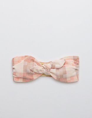 Aerie Patchwork Tie Front Bandeau Bikini Top