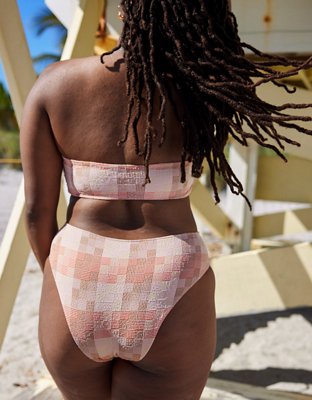 Aerie Patchwork Tie Front Bandeau Bikini Top