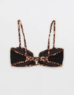Aerie Leopard Mesh V Wire Bandeau Bikini Top