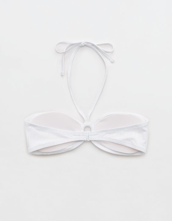 Aerie Top de bikini halter tipo bandeau en punto elástico ancho con anillo