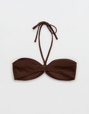 Aerie Top de bikini halter tipo bandeau en punto elástico ancho con anillo
