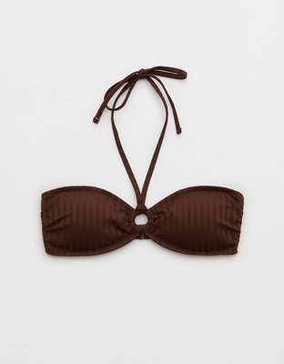 Aerie Top de bikini halter tipo bandeau en punto elástico ancho con anillo