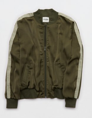 Женская куртка Aerie Liquid Satin Bomber, цвет: Оливковый — фото 3