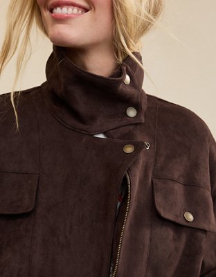 Aerie Faux Suede Bomber Jacket