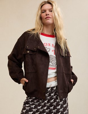 Aerie Suede Bomber Jacket