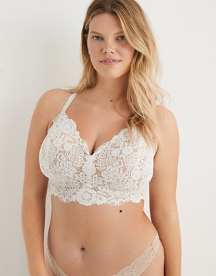 Aerie Real Happy Wireless Push Up Bluegrass Lace Bra