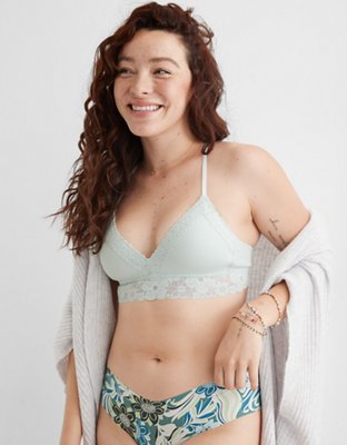 aerie, Intimates & Sleepwear, Aerie Womens Real Happy Wireless Lightly  Lined Retro Lace Bra In Black