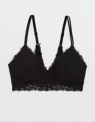 Black Eyelash Lace Bralette Super Cute Delicate Sweet Bra Wirefree