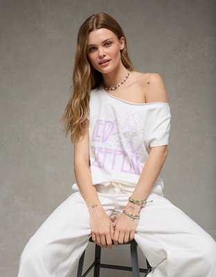 AE Off-the-Shoulder Led Zeppelin Graphic T-Shirt from American Eagle - $26.21