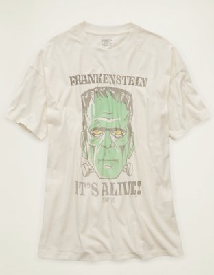Женская футболка American Eagle AE Oversized Frankenstein Halloween Graphic, цвет: Меловой — фото 3