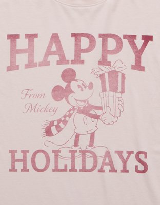 Женская футболка American Eagle AE Mickey Oversized Holiday Graphic, цвет: Розовый — фото 2