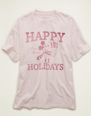 Женская футболка American Eagle AE Mickey Oversized Holiday Graphic, цвет: Розовый — фото 1